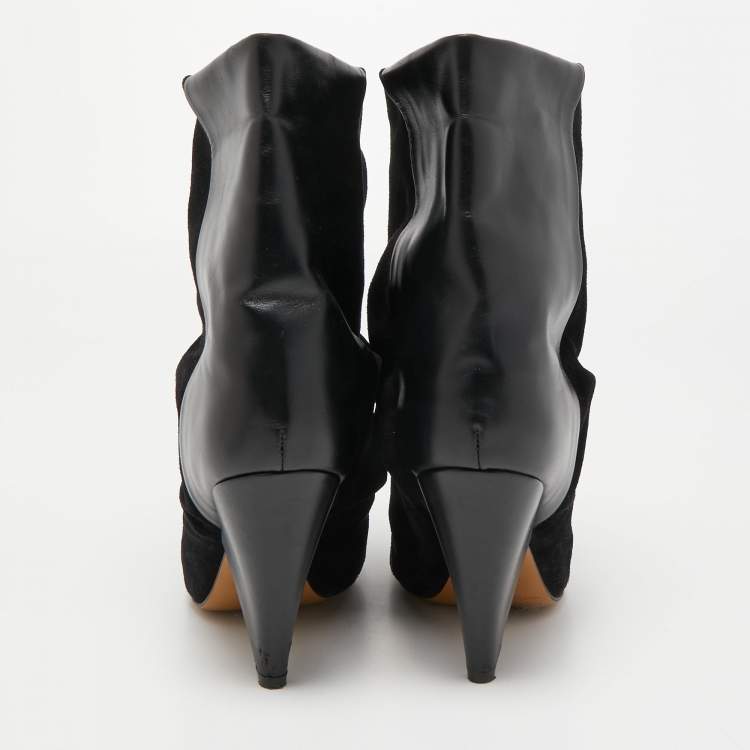 Pre Owned Isabel Marant Black Suede and Leather Pointed Toe Ankle Booties Size 41