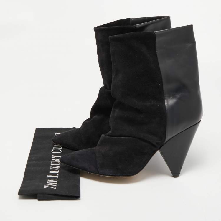Pre Owned Isabel Marant Black Suede and Leather Pointed Toe Ankle Booties Size 41
