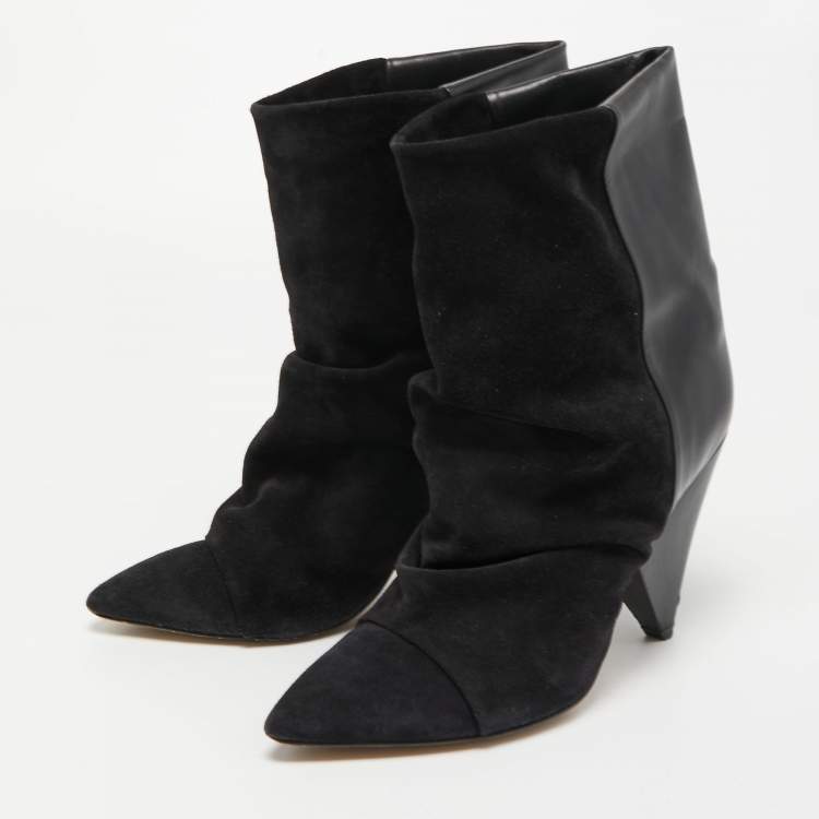 Pre Owned Isabel Marant Black Suede and Leather Pointed Toe Ankle Booties Size 41