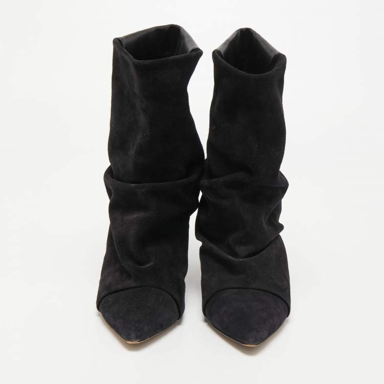 Pre Owned Isabel Marant Black Suede and Leather Pointed Toe Ankle Booties Size 41
