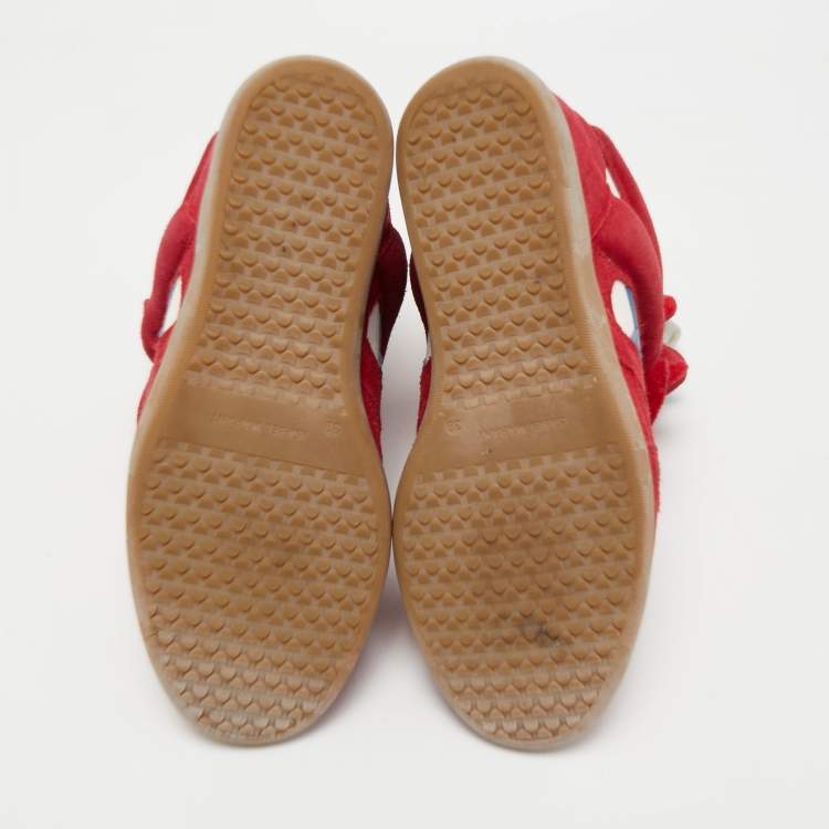 Pre Owned Isabel Marant Red/White Suede and Canvas Bekett Wedge Sneakers Size 39