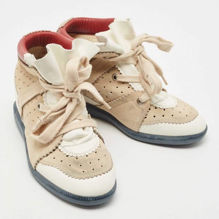 Pre Owned Isabel Marant Tricolor Leather and Suede Bobby Wedge Sneakers Size 40