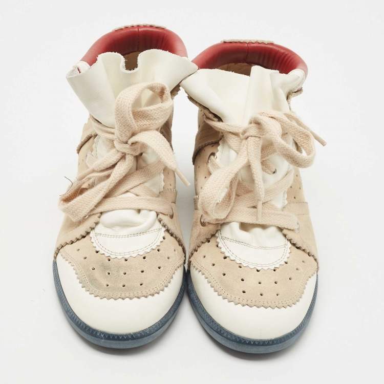 Pre Owned Isabel Marant Tricolor Leather and Suede Bobby Wedge Sneakers Size 40