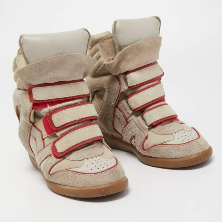Pre Owned Isabel Marant Grey/Red Suede Bekett Wedge Sneakers Size 38