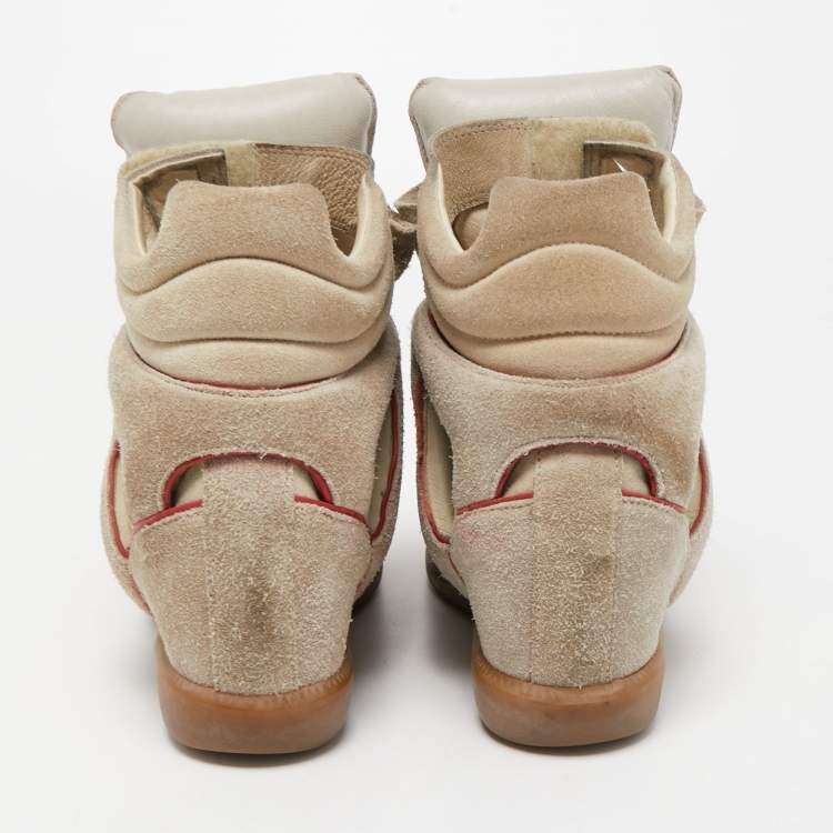 Pre Owned Isabel Marant Grey/Red Suede Bekett Wedge Sneakers Size 38