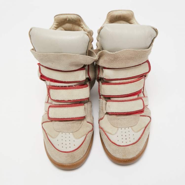 Pre Owned Isabel Marant Grey/Red Suede Bekett Wedge Sneakers Size 38