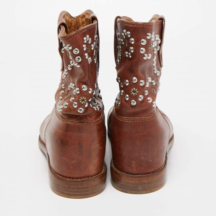 Pre Owned Isabel Marant Brown Leather studded Ankle Boots Size 41