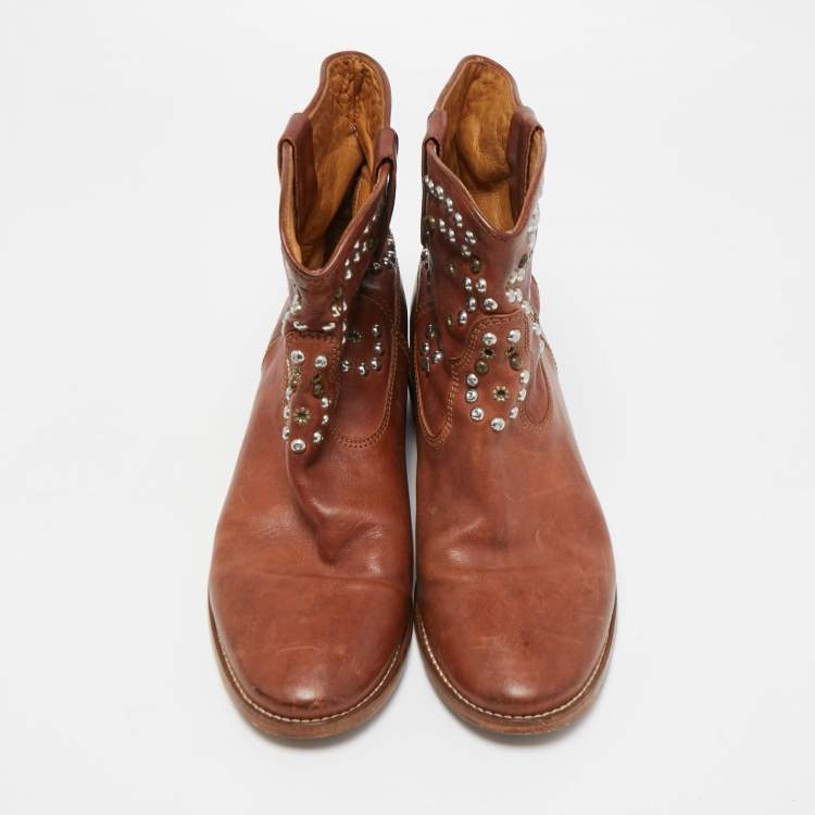 Pre Owned Isabel Marant Brown Leather studded Ankle Boots Size 41