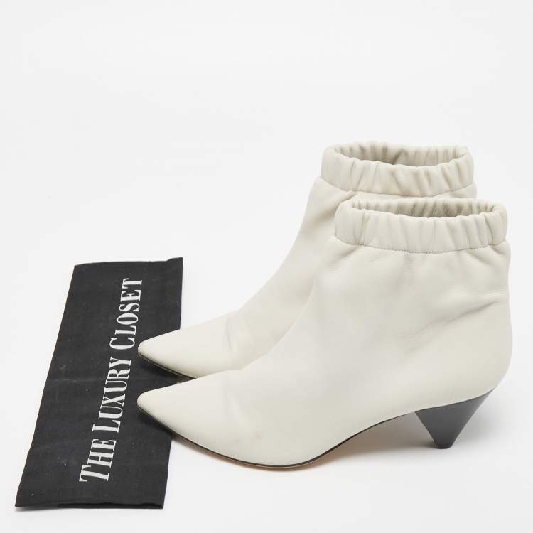 Pre Owned Isabel Marant White Leather Pointed Toe Ankle Boots Size 38