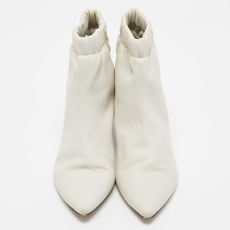 Pre Owned Isabel Marant White Leather Pointed Toe Ankle Boots Size 38