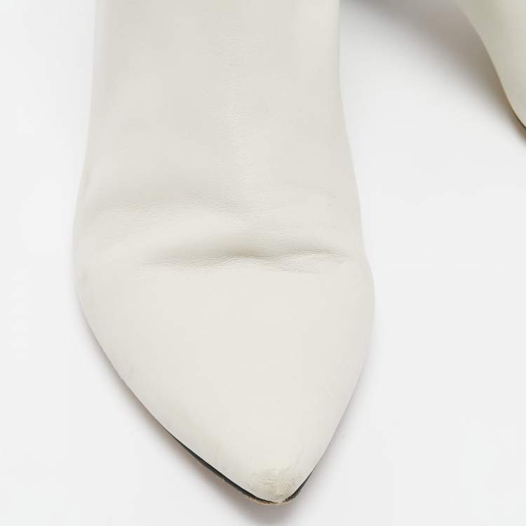 Pre Owned Isabel Marant White Leather Pointed Toe Ankle Boots Size 38
