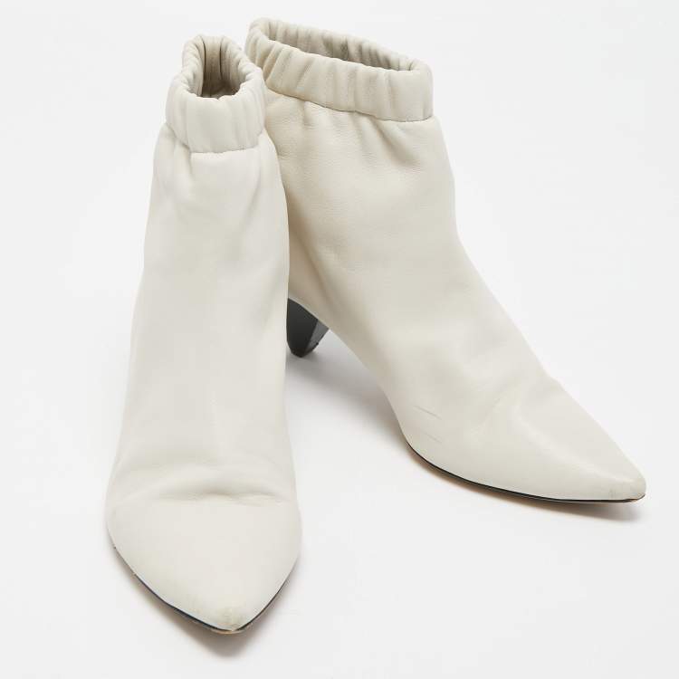 Pre Owned Isabel Marant White Leather Pointed Toe Ankle Boots Size 38