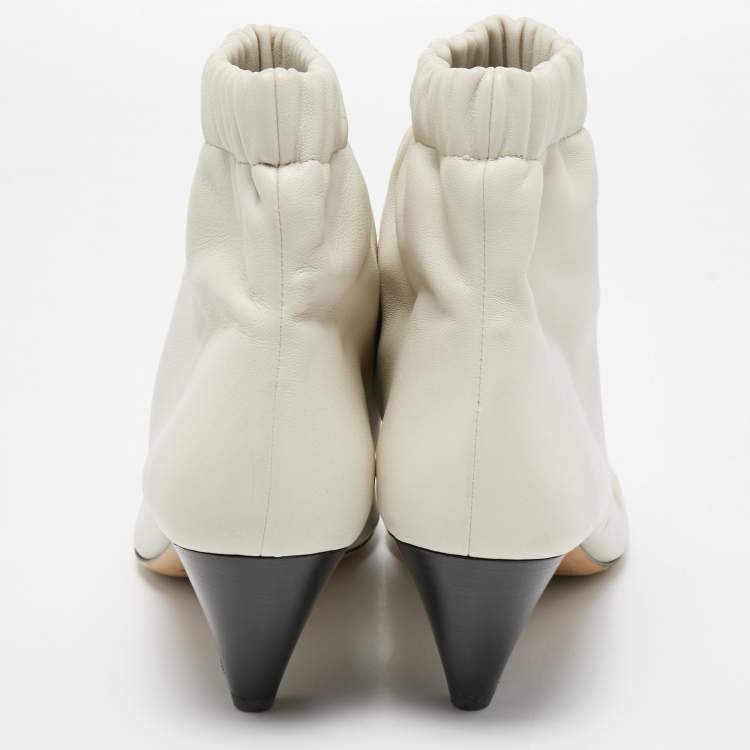 Pre Owned Isabel Marant White Leather Pointed Toe Ankle Boots Size 38