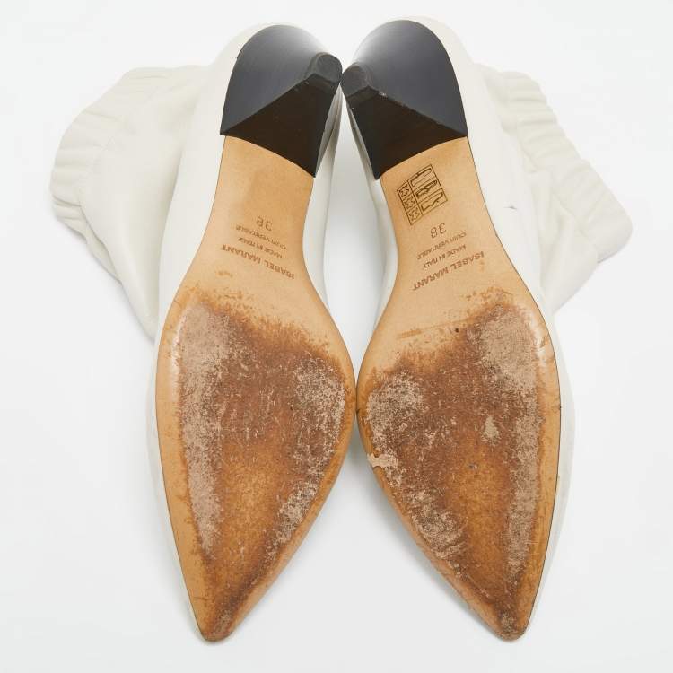 Pre Owned Isabel Marant White Leather Pointed Toe Ankle Boots Size 38