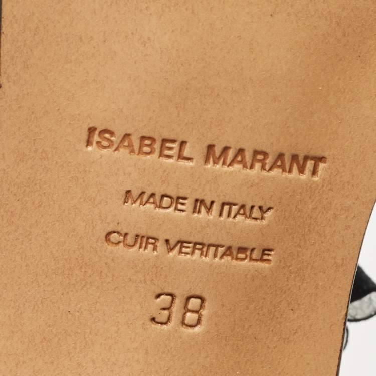 Pre Owned Isabel Marant Silver Texture Leather Aseta Ankle Strap Sandals Size 38