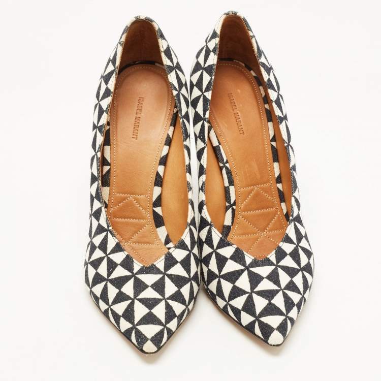 Pre Owned Isabel Marant Black/White Printed Canvas Pumps Size 38