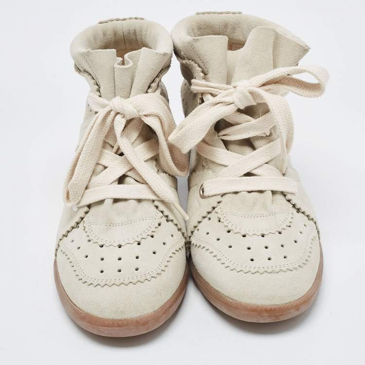 Pre Owned Isabel Marant Grey Suede Bobby Wedge Sneakers Size 38