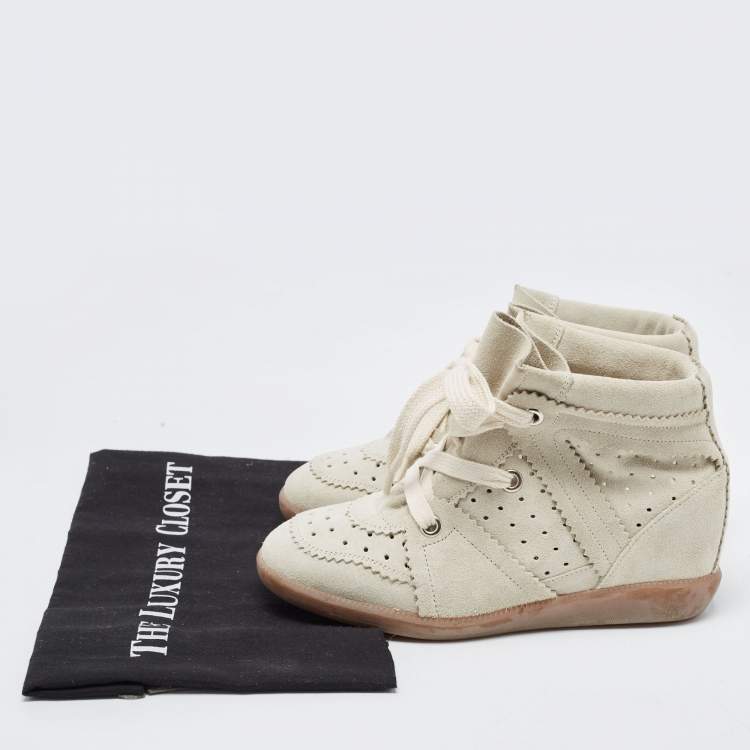 Pre Owned Isabel Marant Grey Suede Bobby Wedge Sneakers Size 38