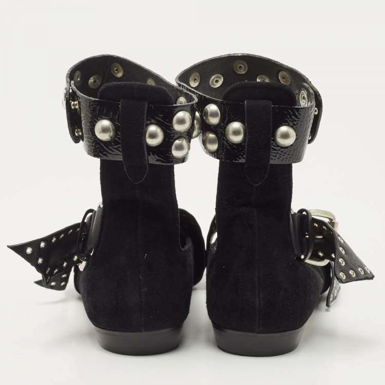 Pre Owned Isabel Marant Black Leather and Velvet Eyelet Ballet Flats Size 38