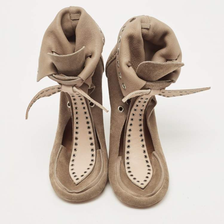 Pre Owned Isabel Marant Grey Suede Milla Eyelet Ankle Boots Size 38