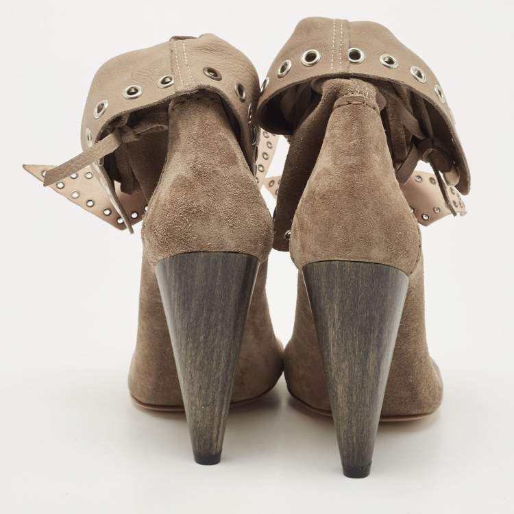 Pre Owned Isabel Marant Grey Suede Milla Eyelet Ankle Boots Size 38