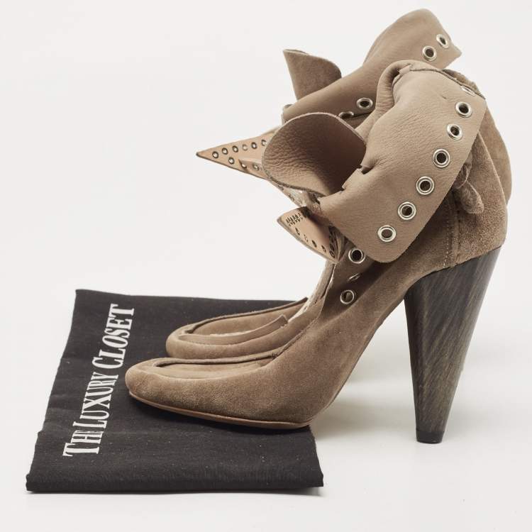Pre Owned Isabel Marant Grey Suede Milla Eyelet Ankle Boots Size 38