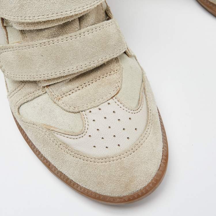 Pre Owned Isabel Marant Light Grey Leather Bekett Wedge Sneakers Size 40
