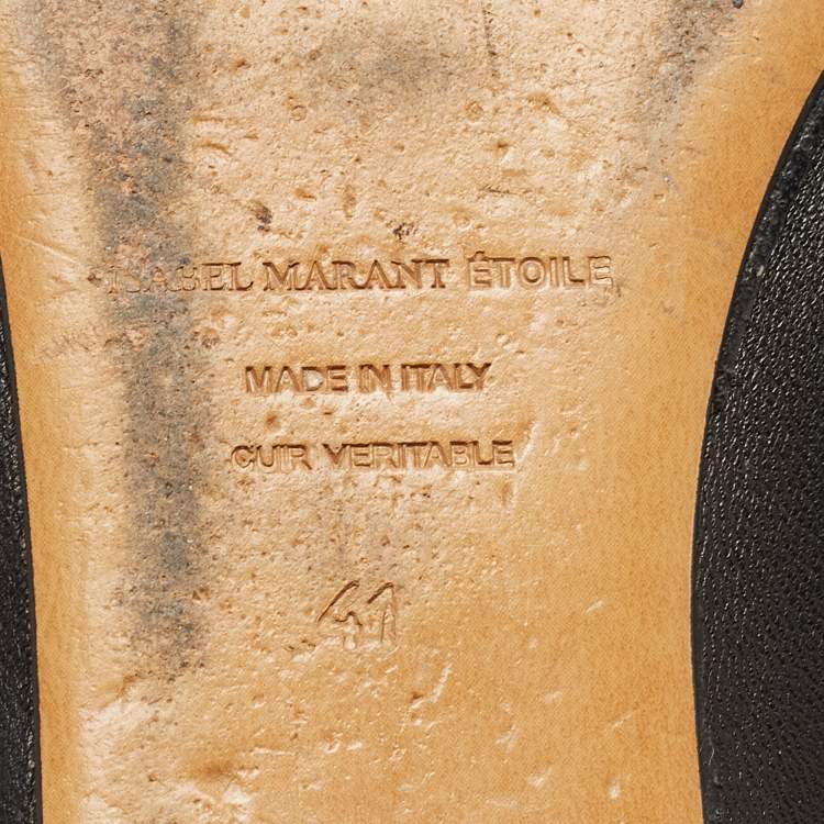 Pre Owned Isabel Marant Black Leather Leo Eyelet Ankle Wrap Ballet Flats Size 41