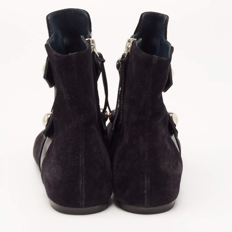 Pre Owned Isabel Marant Black Suede and Leather Studded Ankle Boots Size 37