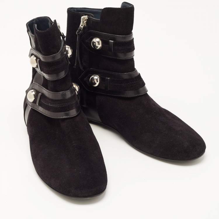 Pre Owned Isabel Marant Black Suede and Leather Studded Ankle Boots Size 37