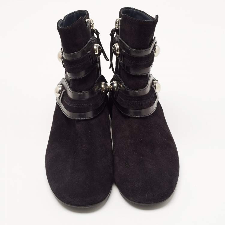 Pre Owned Isabel Marant Black Suede and Leather Studded Ankle Boots Size 37