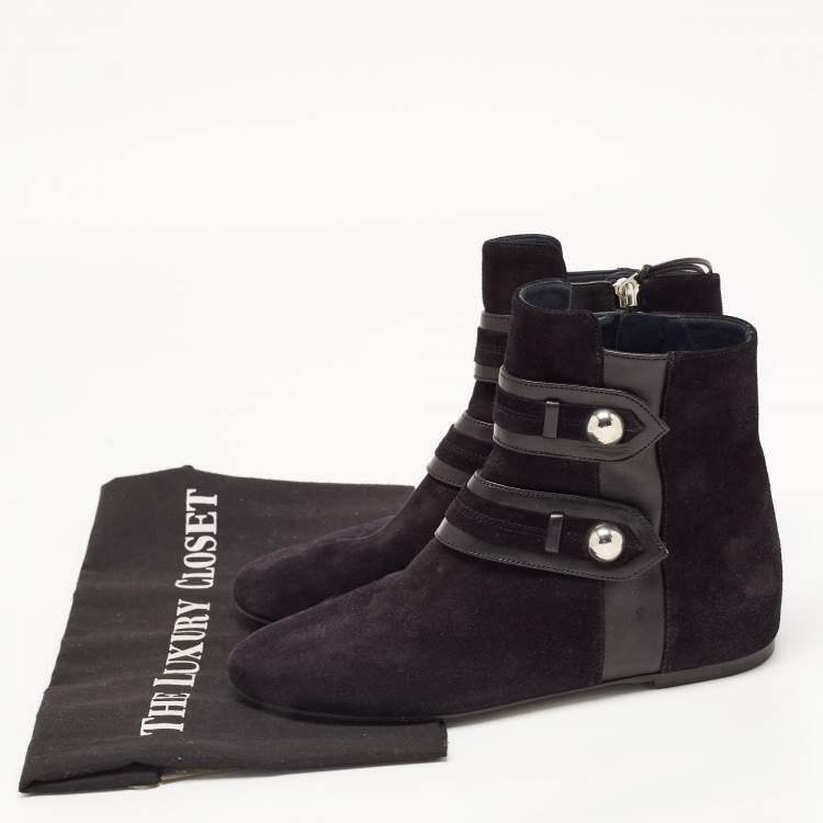 Pre Owned Isabel Marant Black Suede and Leather Studded Ankle Boots Size 37