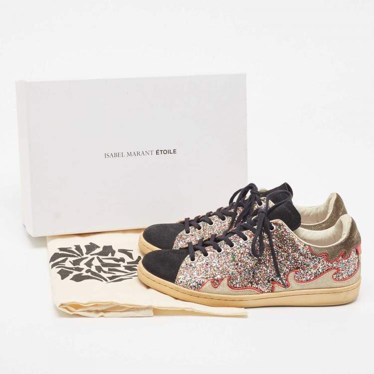 Pre Owned Isabel Marant Multicolor Glitter And Suede Gilly Low Top Sneakers Size 40