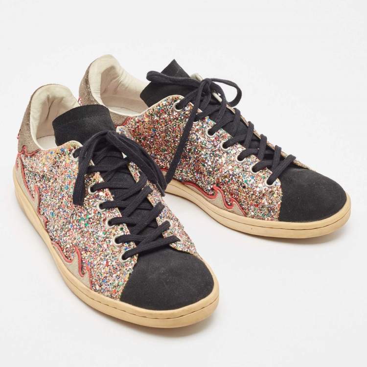 Pre Owned Isabel Marant Multicolor Glitter And Suede Gilly Low Top Sneakers Size 40