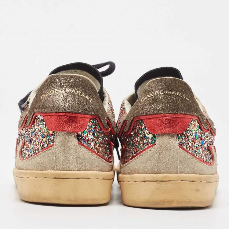 Pre Owned Isabel Marant Multicolor Glitter And Suede Gilly Low Top Sneakers Size 40