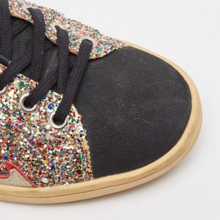 Pre Owned Isabel Marant Multicolor Glitter And Suede Gilly Low Top Sneakers Size 40