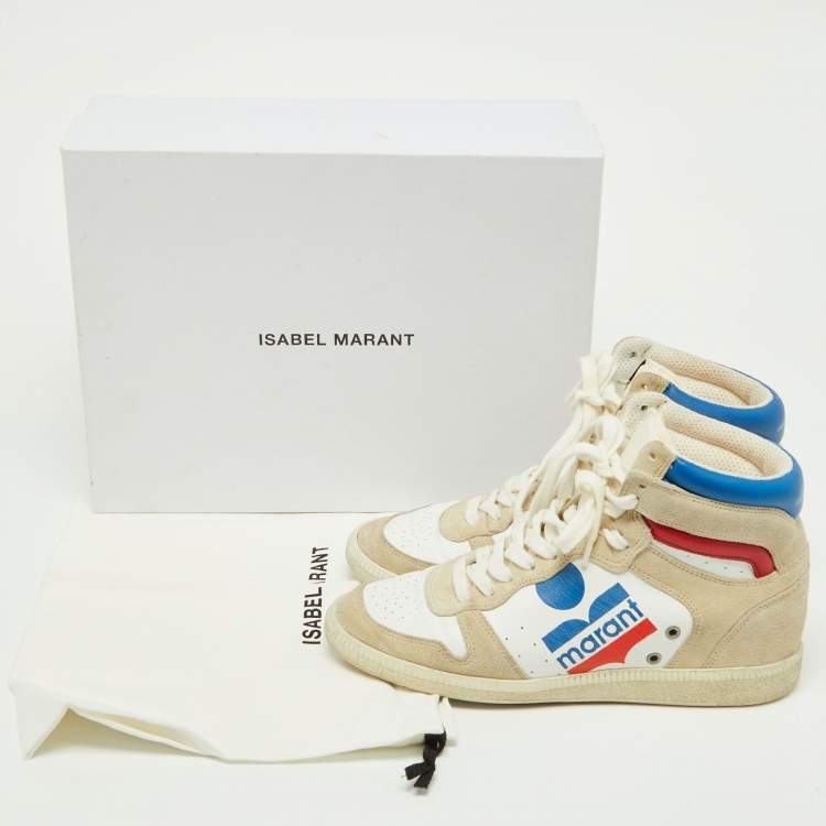 Pre Owned Isabel Marant Multicolor Suede and Leather Logo Bayten Wedge Sneakers Size 39