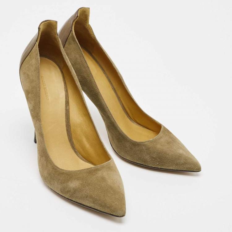 Pre Owned Isabel Marant Olive Green Suede and Leather Pointed Toe Pumps Size 38