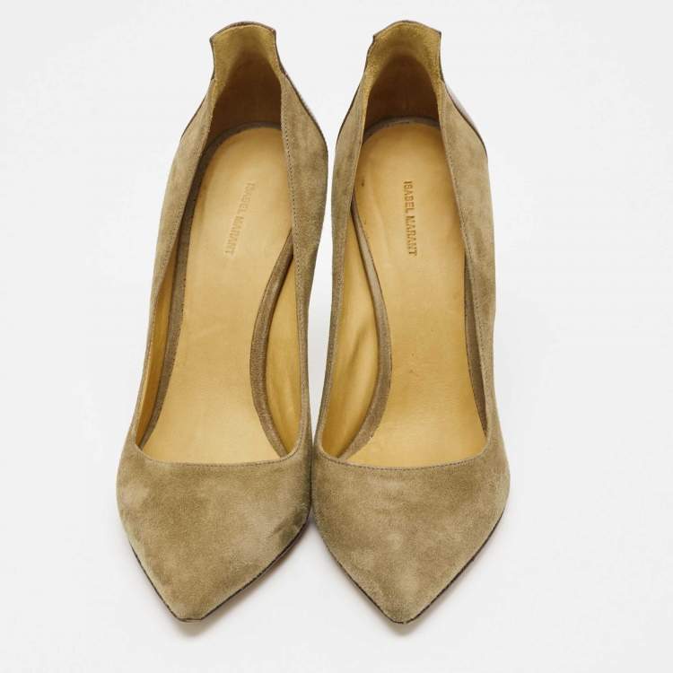 Pre Owned Isabel Marant Olive Green Suede and Leather Pointed Toe Pumps Size 38