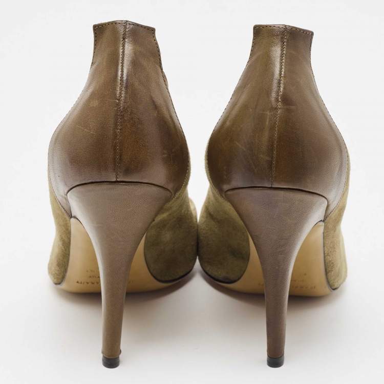 Pre Owned Isabel Marant Olive Green Suede and Leather Pointed Toe Pumps Size 38