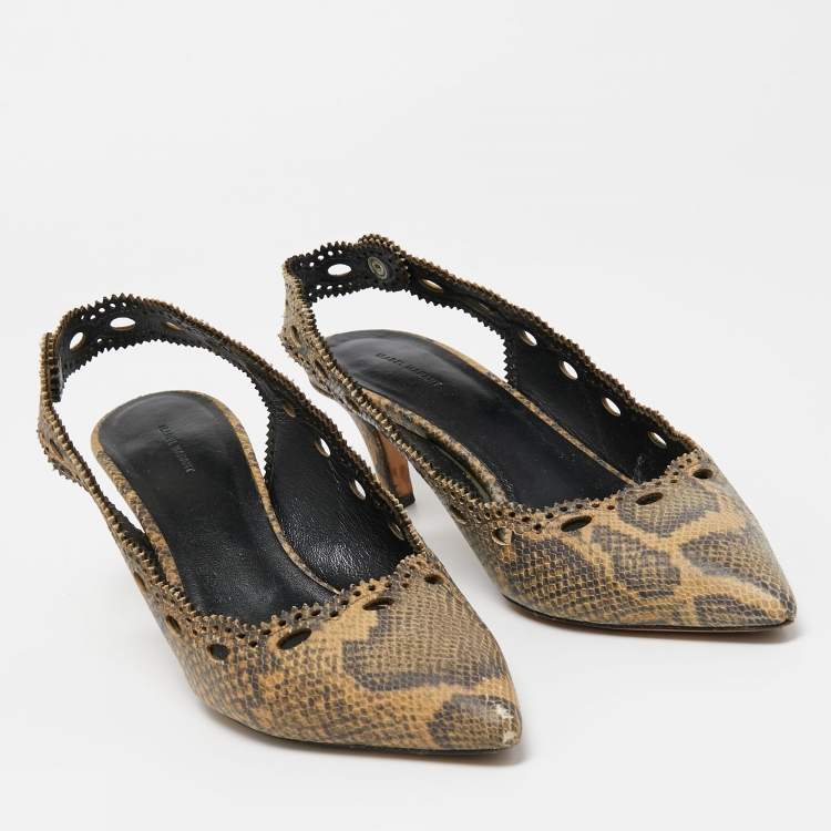 Pre Owned Isabel Marant Two Tone Python Embossed Leather Slingback Pumps Size 38