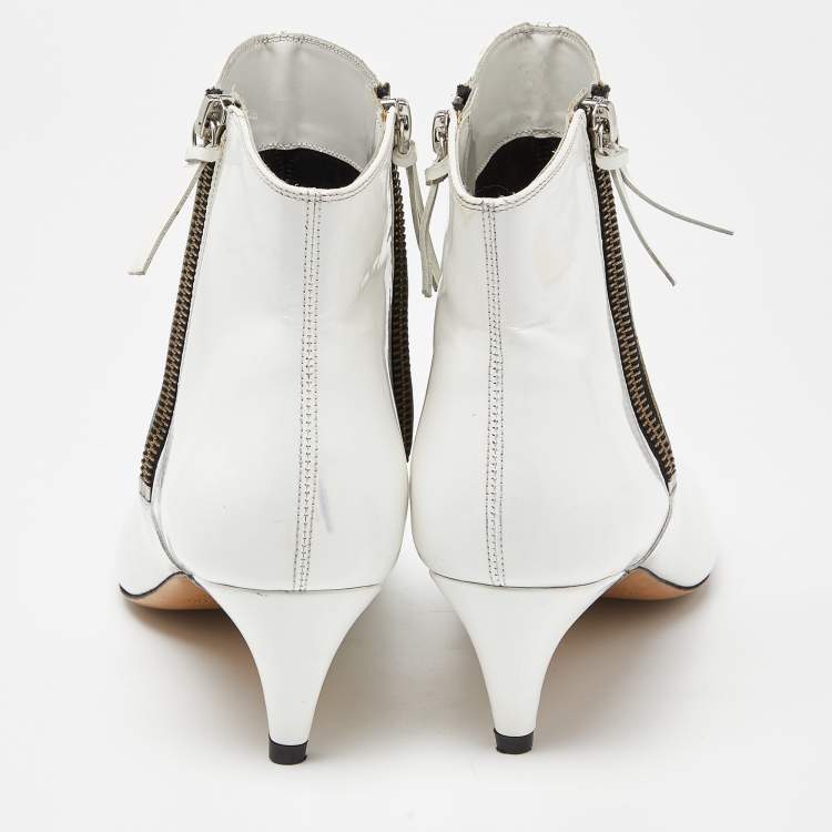 Pre Owned Isabel Marant White Glossy Leather Deby Ankle Boots Size 38