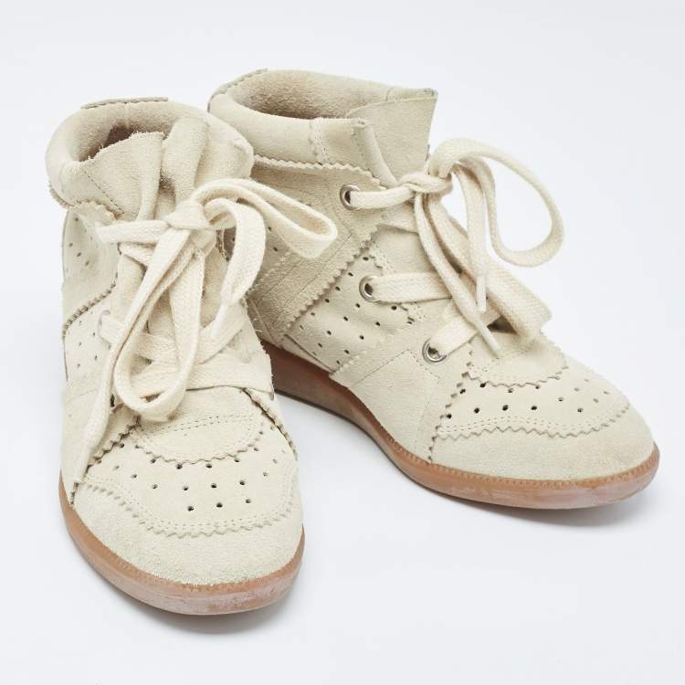 Pre Owned Isabel Marant Grey Suede Bobby Wedge Sneakers Size 38