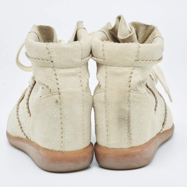 Pre Owned Isabel Marant Grey Suede Bobby Wedge Sneakers Size 38