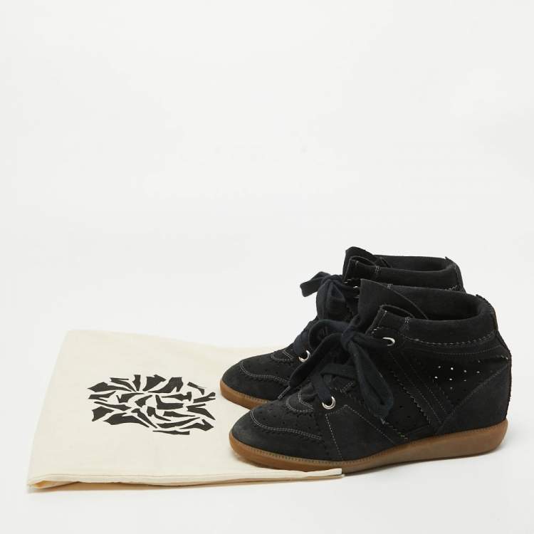 Pre Owned Isabel Marant Black Suede Bobby Wedge Sneakers Size 38