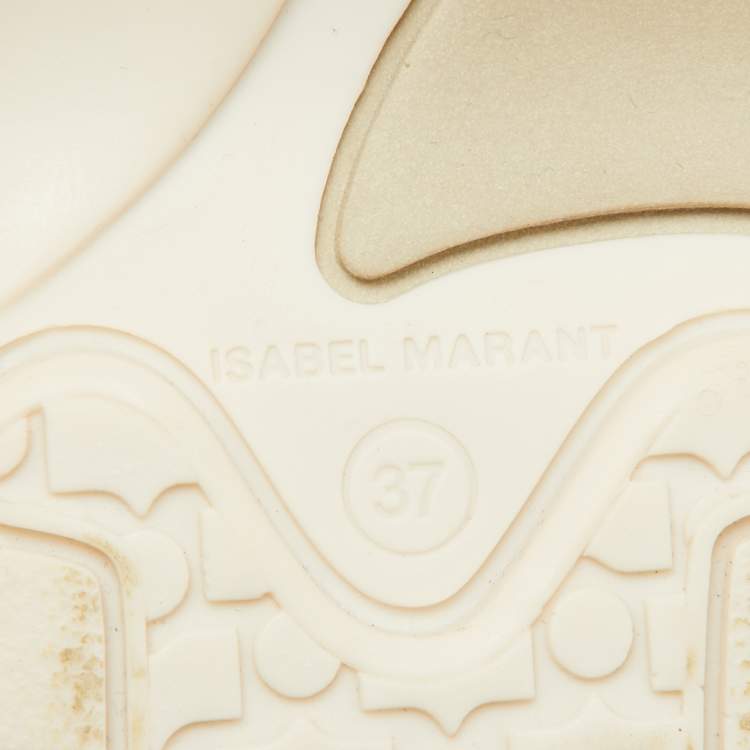 Pre Owned Isabel Marant Beige/Off White Leather and Suede High Top Wedge Sneakers Size 37