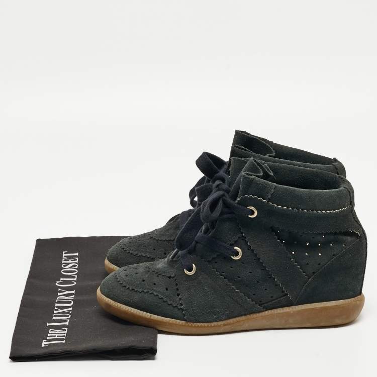 Pre Owned Isabel Marant Green Suede Bobby Wedge Sneakers Size 41