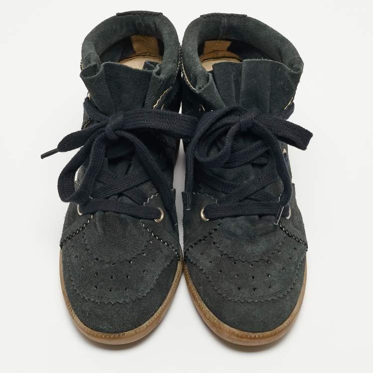 Pre Owned Isabel Marant Green Suede Bobby Wedge Sneakers Size 41