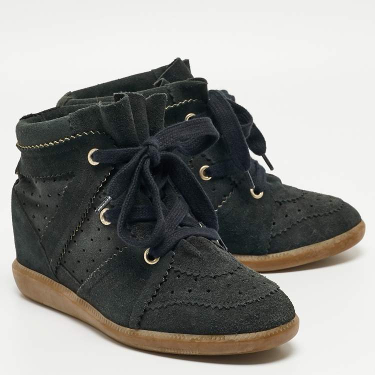 Pre Owned Isabel Marant Green Suede Bobby Wedge Sneakers Size 41