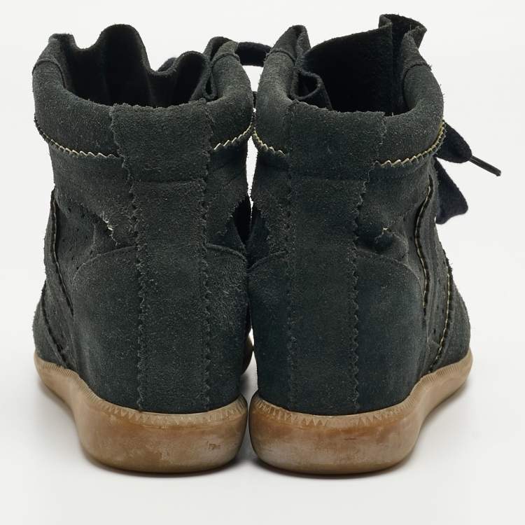 Pre Owned Isabel Marant Green Suede Bobby Wedge Sneakers Size 41